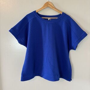 Jodifl NEW Quilted Pullover Top Royal Blue Short Sleeves Textured Shirt Sz 3X